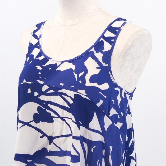 Anthropologie S Silk Nature Print Tank Top Blue July 4th Spring Summer Party - Picture 4 of 11